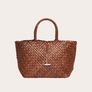 Little Liffner Midi Leather Basket Tote Dame Brune | 7469-NSZRO