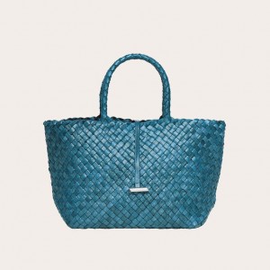 Little Liffner Midi Leather Basket Tote Dame Blå | 8625-NSVUZ