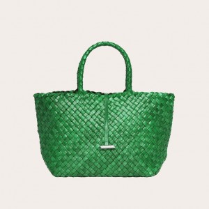 Little Liffner Midi Leather Basket Tote Dame Grønn | 6190-JTMXH