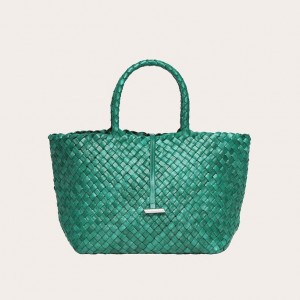 Little Liffner Midi Leather Basket Tote Dame Turkis | 7614-LAEIM