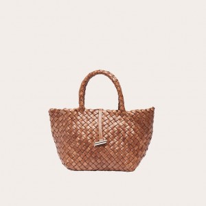 Little Liffner Mini Leather Basket Tote Dame Brune | 6582-DFJVK