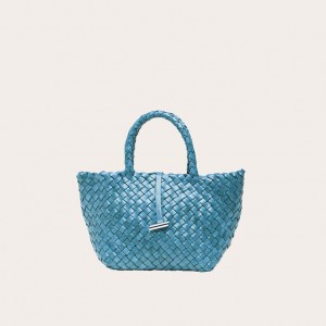 Little Liffner Mini Leather Basket Tote Dame Blå | 5174-ABRUO