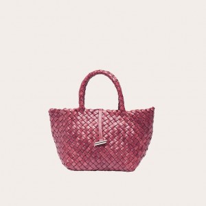 Little Liffner Mini Leather Basket Tote Dame Rød | 6491-MBSQO