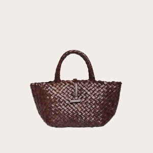 Little Liffner Mini Leather Basket Tote Dame Mørke Brune | 2631-RQJUN