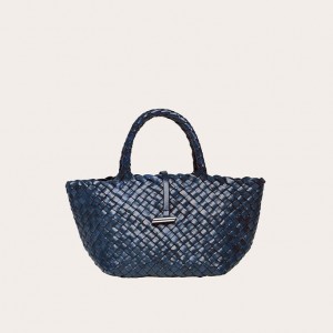 Little Liffner Mini Leather Basket Tote Dame Marineblå | 2895-GELYH