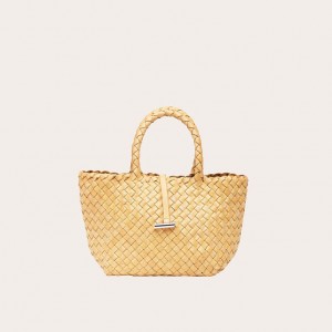 Little Liffner Mini Leather Basket Tote Dame Beige | 9725-YVNUR