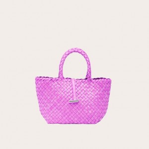 Little Liffner Mini Leather Basket Tote Dame Rosa | 0621-MOVKX