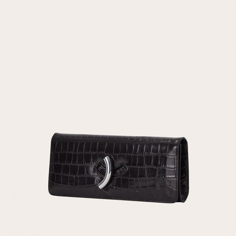 Little Liffner Maccheroni Croc Embossed Clutch Dame Svarte | 1093-FRIBC