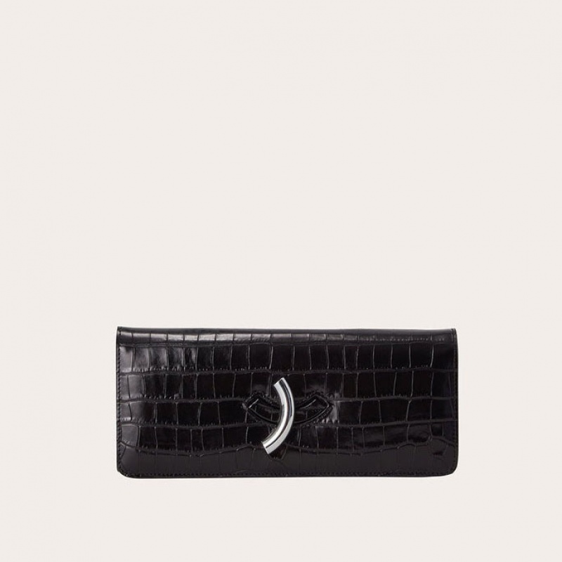 Little Liffner Maccheroni Croc Embossed Clutch Dame Svarte | 1093-FRIBC