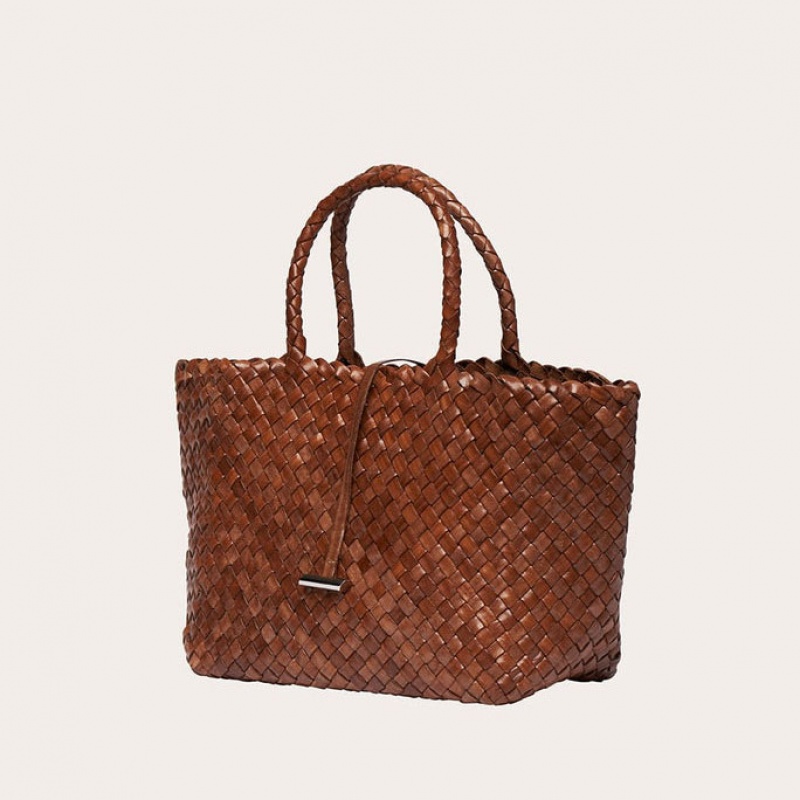 Little Liffner Midi Leather Basket Tote Dame Brune | 7469-NSZRO