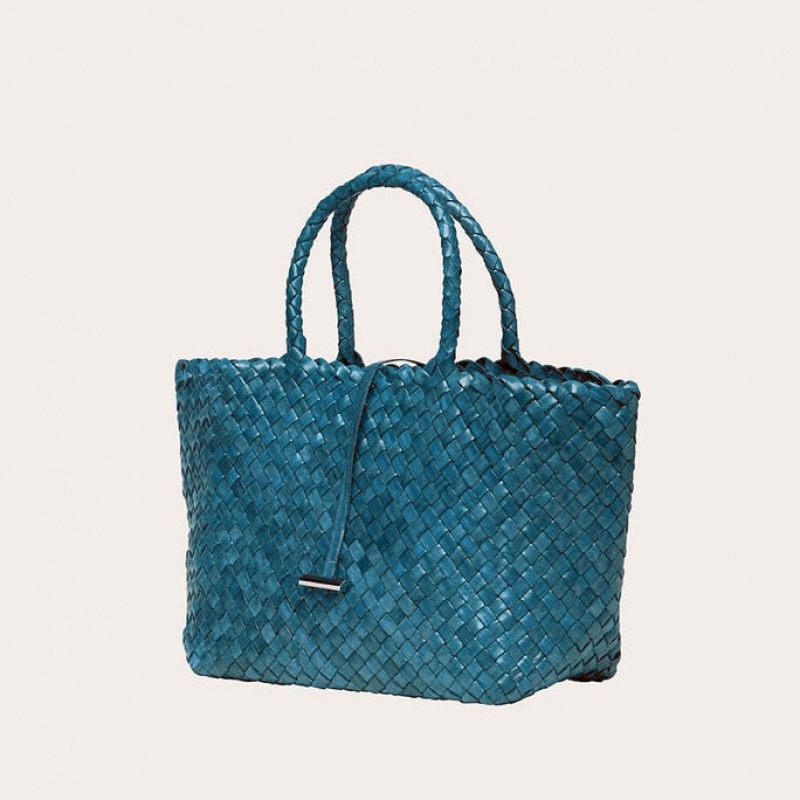 Little Liffner Midi Leather Basket Tote Dame Blå | 8625-NSVUZ