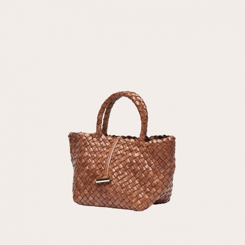 Little Liffner Mini Leather Basket Tote Dame Brune | 6582-DFJVK