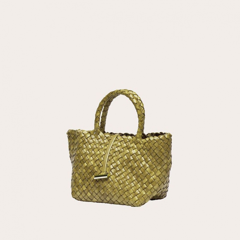 Little Liffner Mini Leather Basket Tote Dame Olivengrønne | 0476-YTDVO