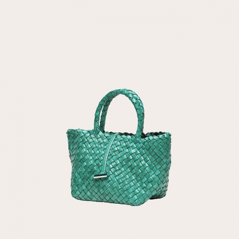 Little Liffner Mini Leather Basket Tote Dame Turkis | 9247-YGEZL