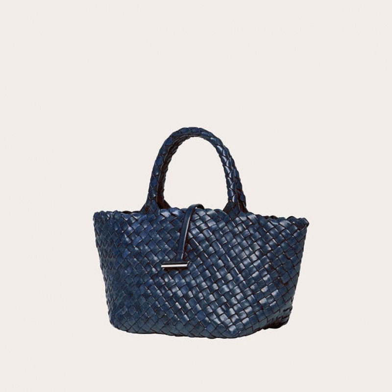 Little Liffner Mini Leather Basket Tote Dame Marineblå | 2895-GELYH