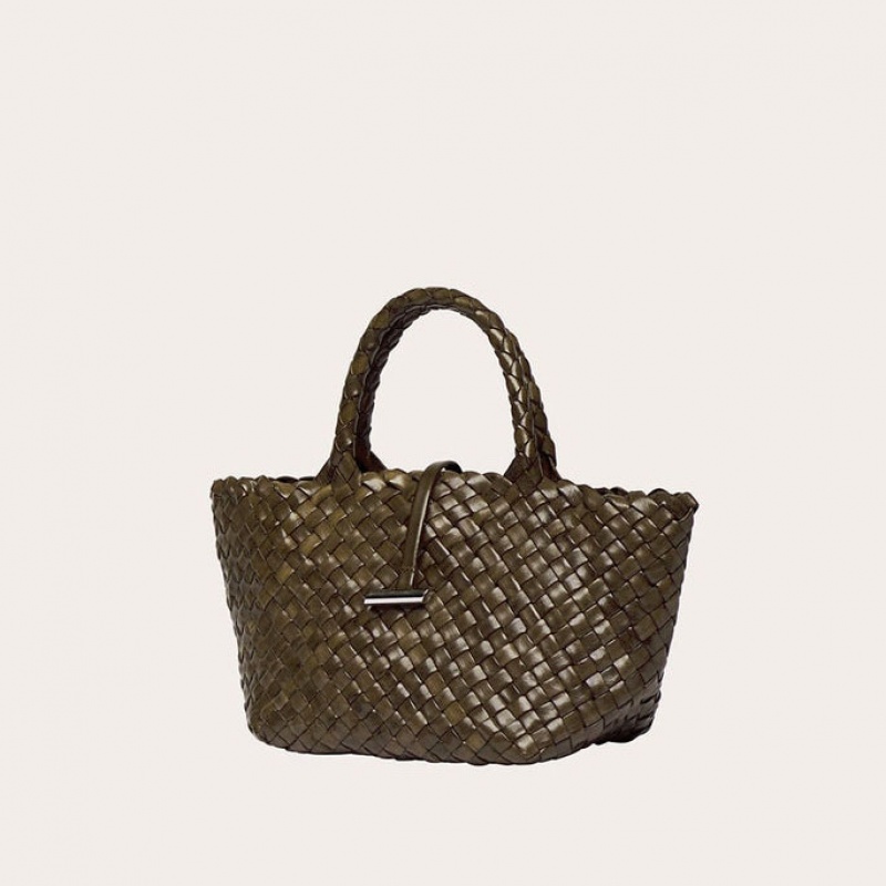 Little Liffner Mini Leather Basket Tote Dame Olivengrønne | 2147-ETSAJ