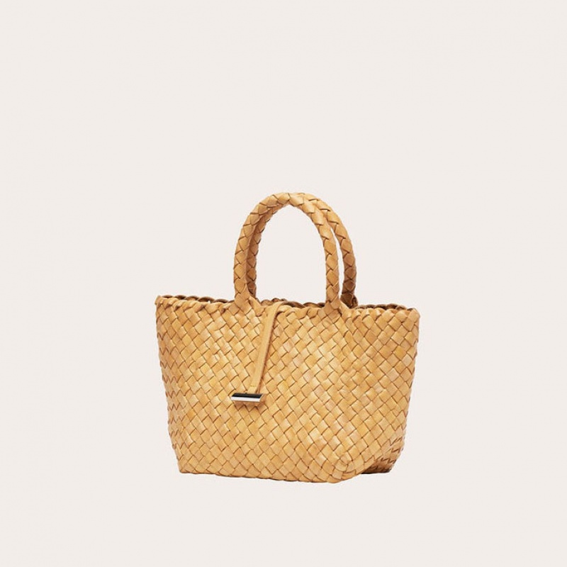 Little Liffner Mini Leather Basket Tote Dame Beige | 9725-YVNUR