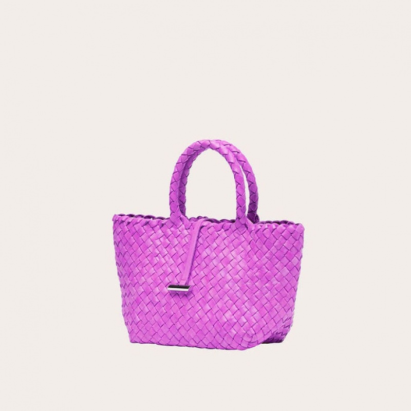 Little Liffner Mini Leather Basket Tote Dame Rosa | 0621-MOVKX