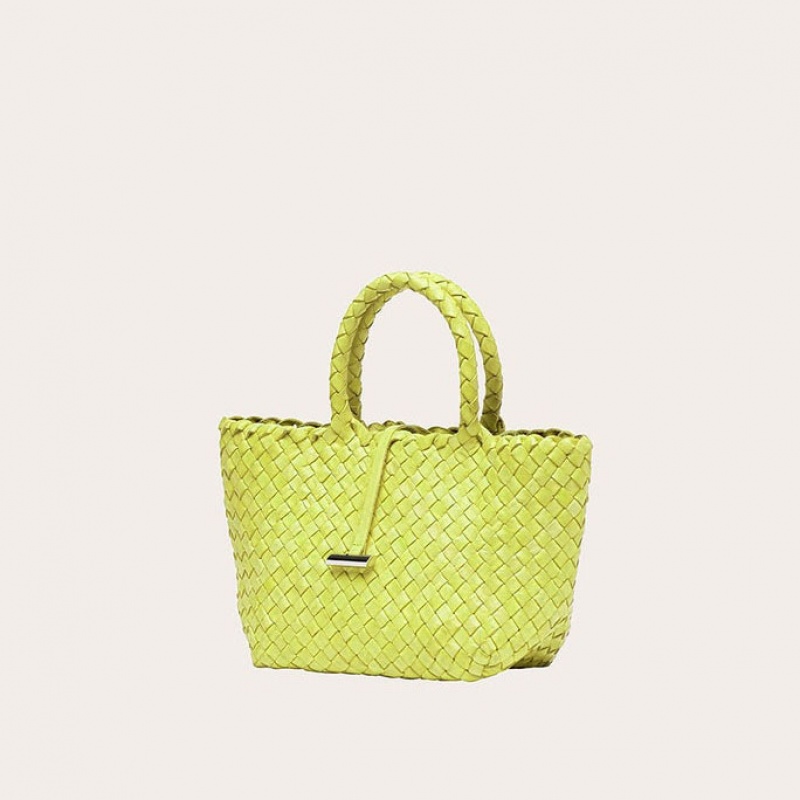 Little Liffner Mini Leather Basket Tote Dame Gul | 3164-CKZUD