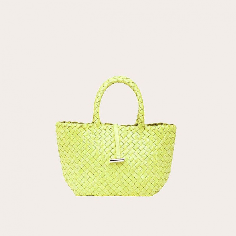 Little Liffner Mini Leather Basket Tote Dame Gul | 3164-CKZUD