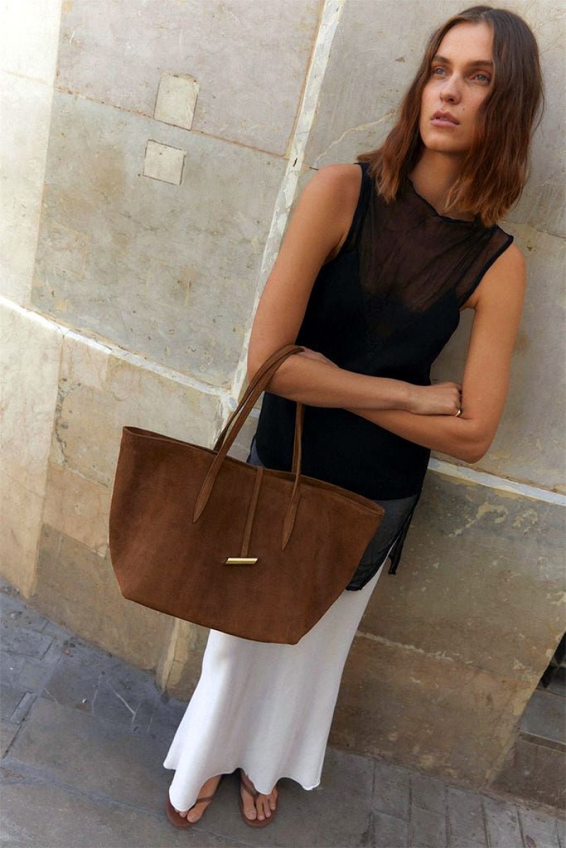 Little Liffner Penne Suede Tote Dame Brune | 7685-NAIGK