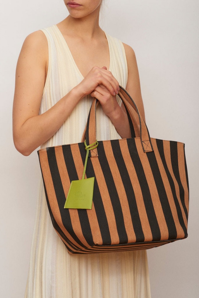 Little Liffner Stripe Tote Dame Beige | 5302-MICSV